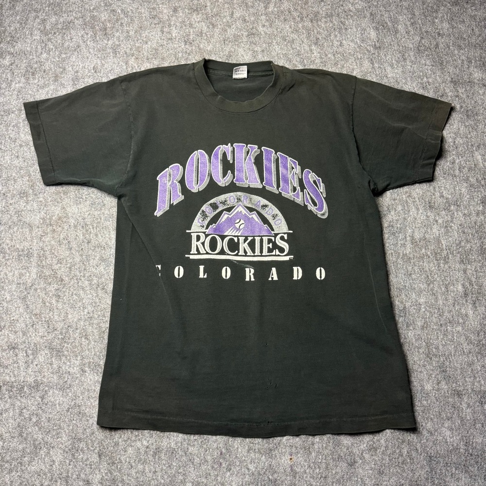 Vintage 90s Colorado Rockies T Shirt XL Black MLB Made In USA Distressed
